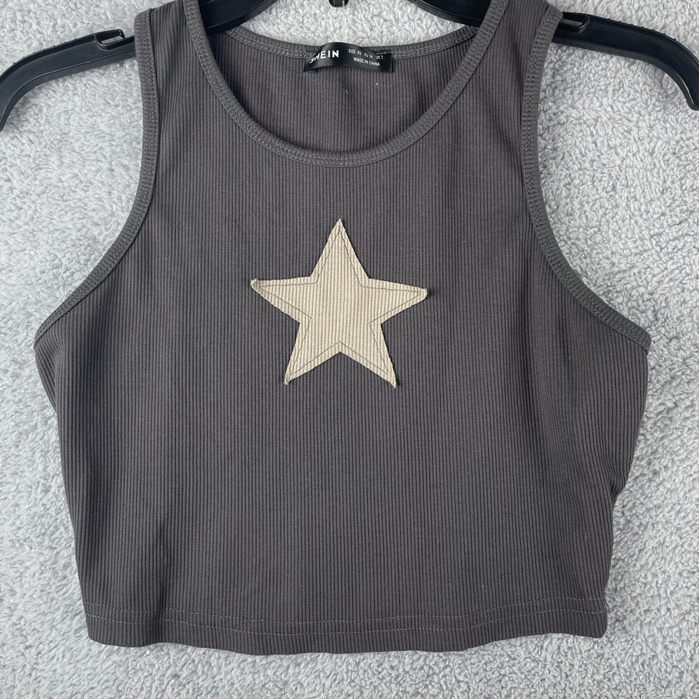 SHEIN Charcoal Cropped Tank Top with Star Design